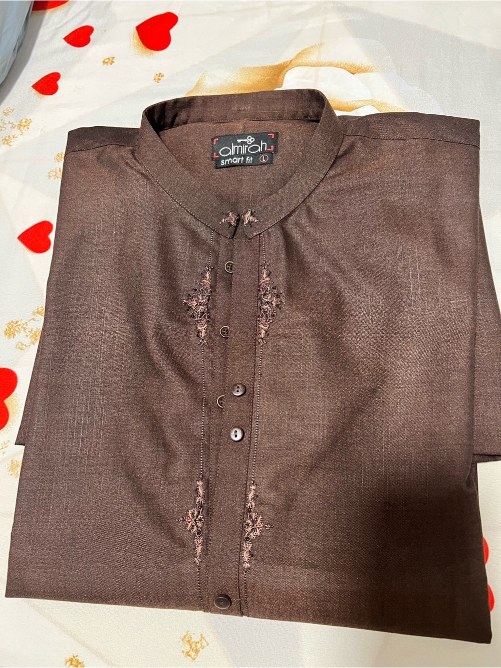 Amirah Men's Dark Brown Embroidered Button-Down Shirt